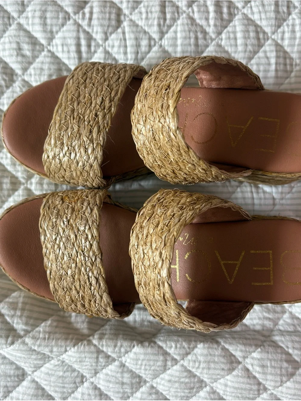 Woven Platform Slide Sandals - Natural Straw